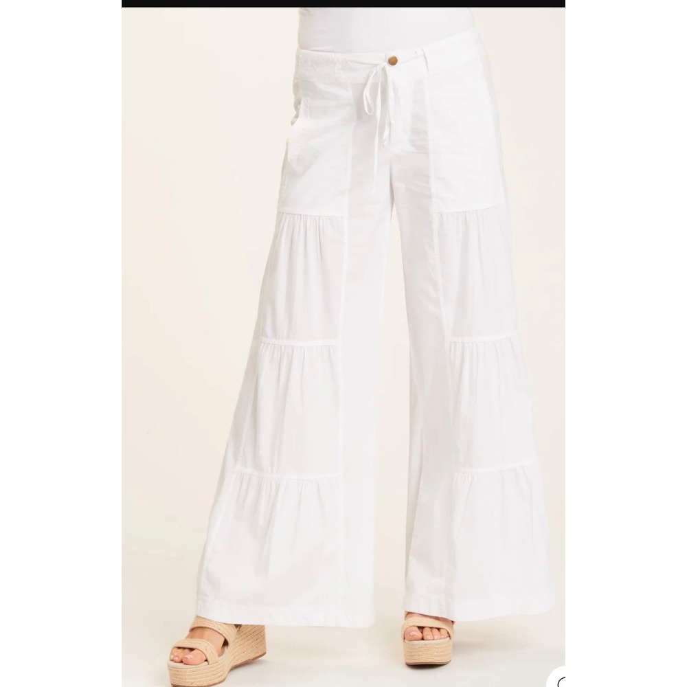 XCVI Wearables Terraced Wide Leg Pants Size XS White Drawstring Waist